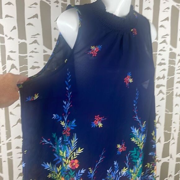 Chenault Smocked Mock Neck Floral Print Sleeveless Blouse 2X - Picture 2 of 8